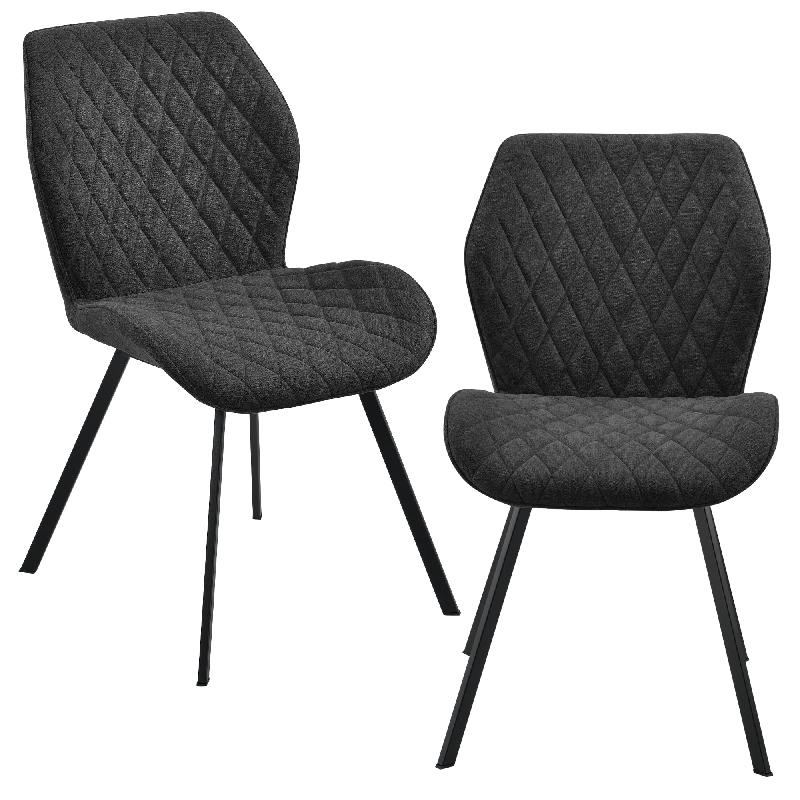 LOT DE 2 CHAISES DE SALLE À MANGER DESIGN ENSEMBLE SIÈGES STYLÉS REMBOURRÉS PIQUÉ LOSANGES POLYESTER PIEDS ROBUSTES EN MÉTAL 89 X 51 X 64 CM GRIS FONCÉ 03_0005733_0