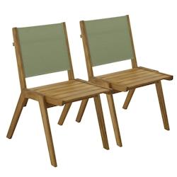 Oviala Business Lot de 2 chaises de terrasse en eucalyptus et textilène vert cactus - vert Bois massif 112583_0