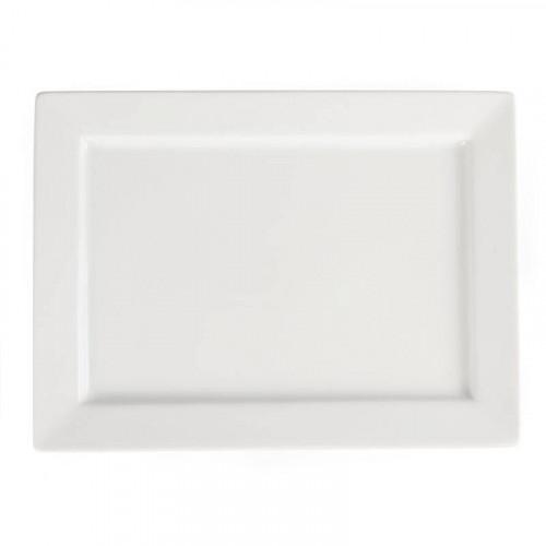 PLAT RECTANGULAIRE À LARGE BORD EN PORCELAINE BLANCHE OLYMPIA 400 X 295 MM