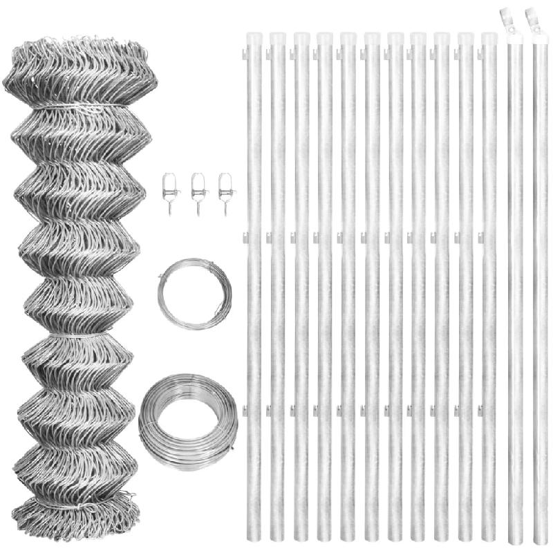 Vidaxl clôture à mailles avec poteaux acier galvanisé 25x1,5 m argenté 145753_0