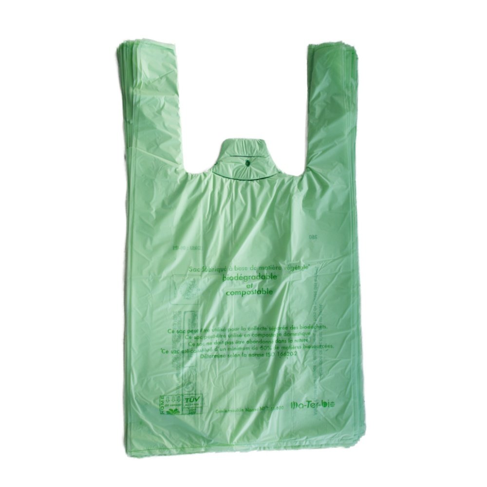 500 sacs bretelles biodégradables verts - 26+12×45 cm - 13 microns - Conditionnement : 500 sacs_0