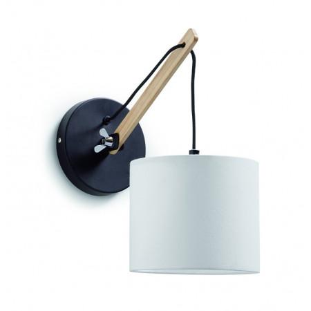 Applique intérieure BRITTA - Culot E27 - Abat-jour blanc en coton - Support en bois de hêtre_0