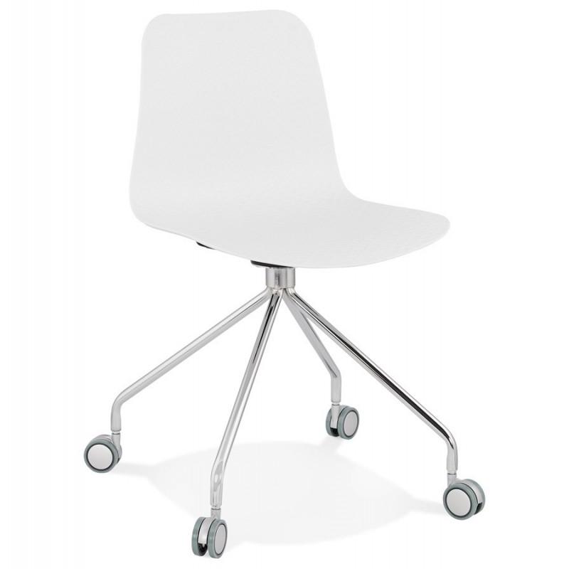 Chaise de bureau Sammy 80 cm Blanc & Argent - Paris Prix - à roulettes et rotation 360°_0