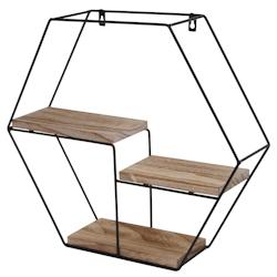 Décoshop26 - Étagère murale suspendue 3 niveaux en métal et bois design industriel forme hexagone 43 x 49 x 11 cm 04_0008659 - 3000262666157_0