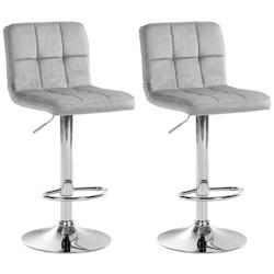 Décoshop26 - Lot de 2 tabourets de bar en velours gris avec coutures décoratives pied en trompette métal chromé 10_0004391 - gris 3000252079103_0