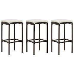 Décoshop26 - Lot de 3 tabourets de bar avec coussins crème et résine tressée marron DEC029578 - marron 3000257444418_0
