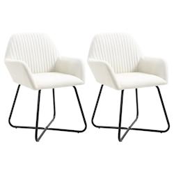 Décoshop26 - Set de 2 chaises de salle à manger en tissu crème coutures décorative pieds en acier DEC025501 - 3000255283705_0