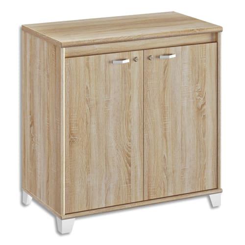 Gautier rangement bas 2 portes battantes avec serrure l80 x h74 x p45cm. Finition chêne sonoma-blanc_0