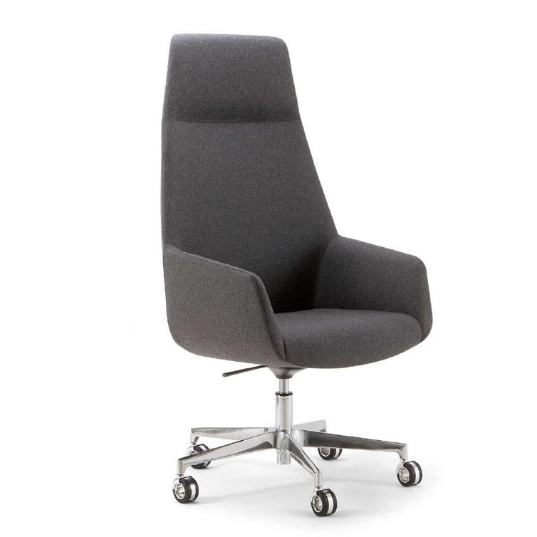 Fauteuil de bureau Olympe Président - dossier haut, appui-tête, finition tapissée, base en aluminium_0