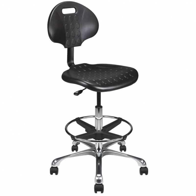Siège de bureau sur roulettes - Réglable en hauteur - Assise et dossier en polyuréthane noir - Repose-pieds_0
