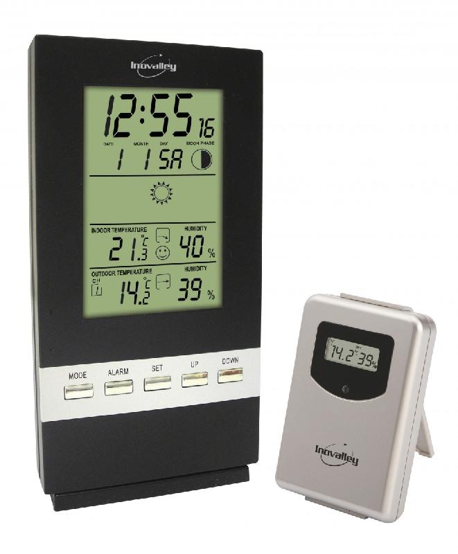 Station météo et sonde sans fil INOVALLEY SM300N - Noir - Horloge intégrée - Phases de lune - Prévisions météo par icône_0