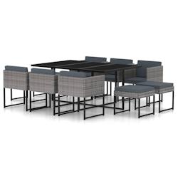 VidaXL Ensemble à manger de jardin coussins 11 pcs Résine tressée Gris - gris plastique polypropylène 313101_0