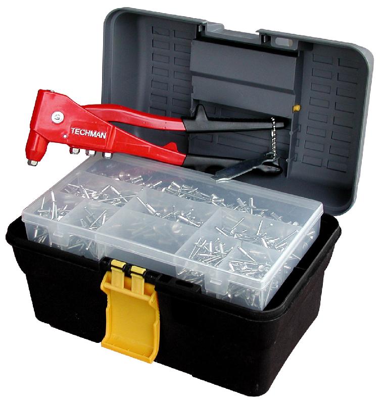 Boîte à outils avec pince à riveter en fonte aciérée + 160 rivets assortis - dimensions 280 x 170 x 170 mm_0