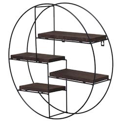 Décoshop26 - Étagère murale suspendue 4 niveaux en métal et bois marron foncé design industriel forme ronde 45 x 45 x 11 cm 04_0008662 - marron 3_0
