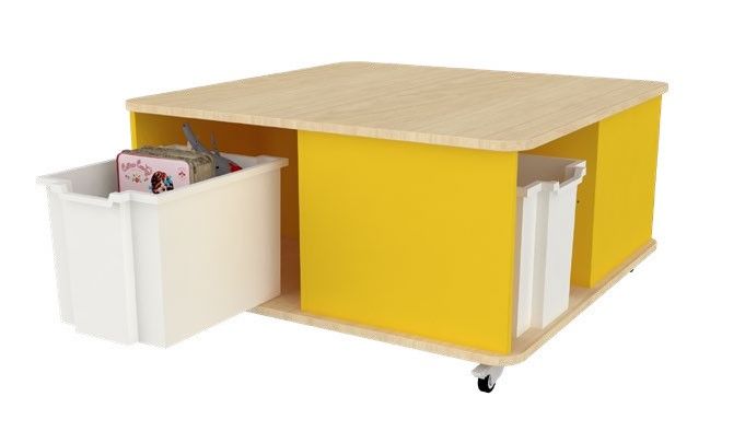 Meuble aire de jeux carré - grande surface de jeu - avec 4 espaces pour bacs H300mm - Réf. AM.MAJCB_0