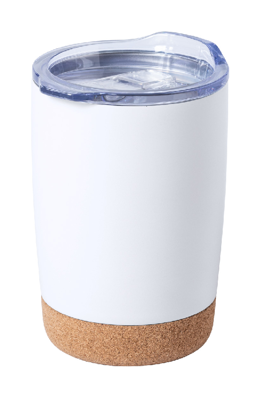 Mug thermos - isotherme à double paroi en acier inoxydable - 380 ml avec couvercle et base en liège_0