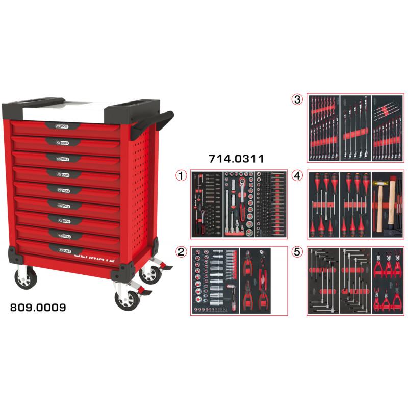 Servante PEARLline rouge 9 tiroirs équipée de 311 outils - KS Tools | 809.9311_0