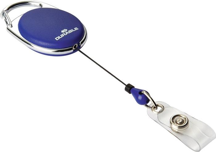 Support à emboîter bleu DURABLE - boucle à bouton pression - ruban 800 mm - enroulement automatique_0