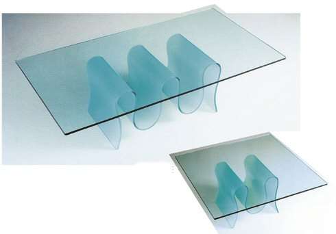 Table basse fixe en verre dépoli - plateau biseauté - base bombée sablée - dimensions L120 P70 H36_0