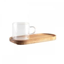 Aulica Tasse à café en verre avec plateau en bois 20x8x6.5cm - transparent 154801_0