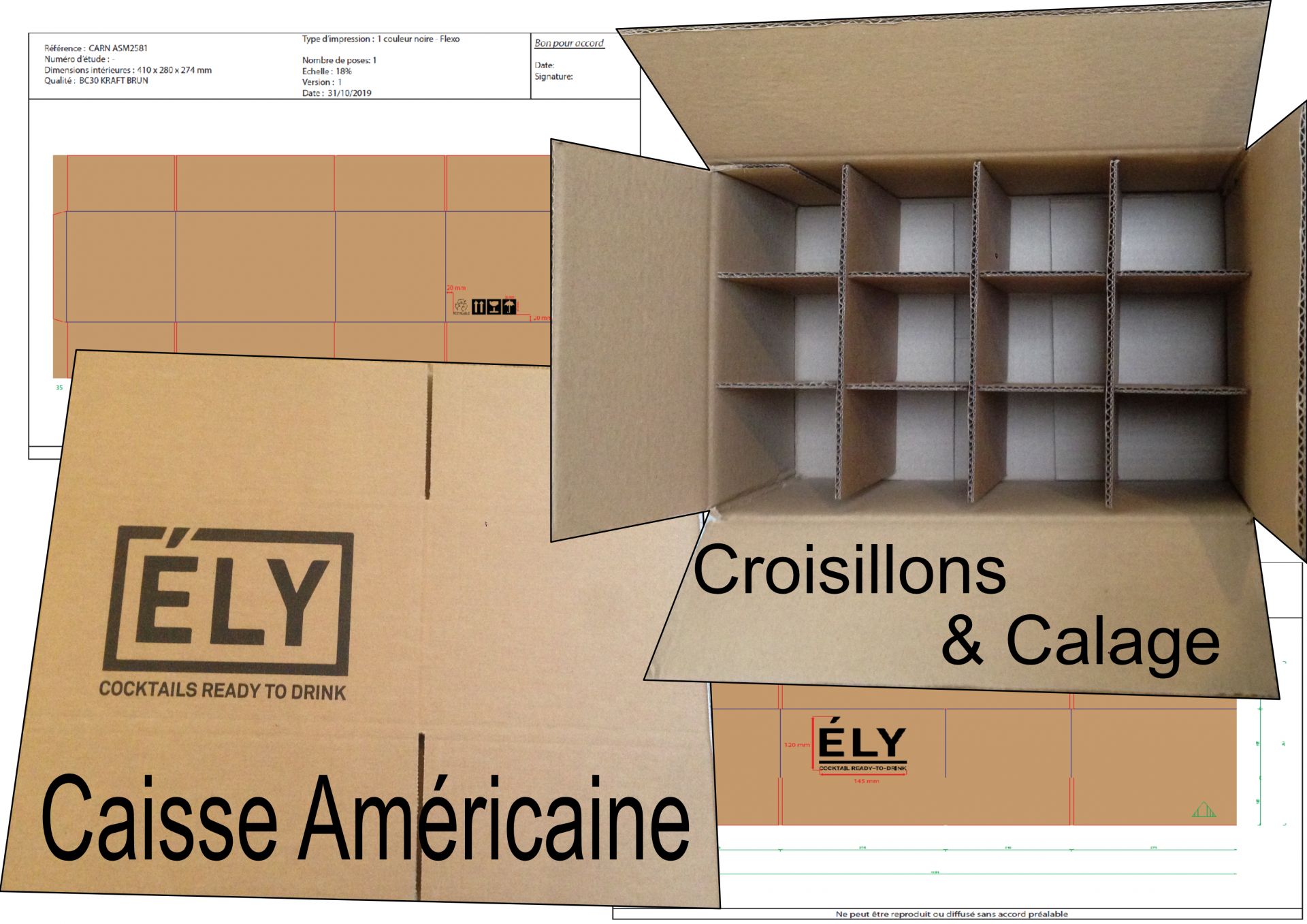 Caisse américaine - tout format - qualité de carton E-B-EB-DD avec calages croissillons pour bouteilles_0