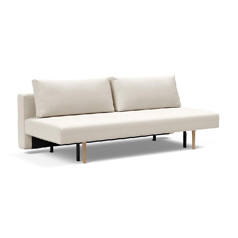 Canapé design Conlix convertible lit 140x200 cm - pieds chêne naturel - tissu bouclé blanc cassé_0