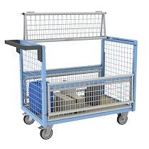 Chariot conteneur grillagé avec toit, 1000 x 600 mm, 250 kg_0