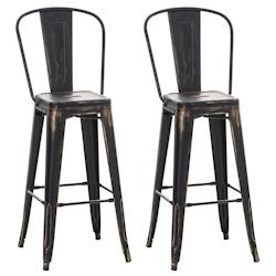 Décoshop26 - Lot de 2 tabourets de bar en métal noir vieilli style industriel dossier haut repose-pieds TDB10294 - noir 3000663769600_0