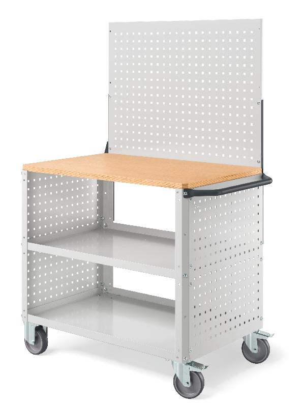 Desserte L7 grise - 3 niveaux avec panneaux perforés et porte-outils - Roulettes pivotantes Ø125 mm_0