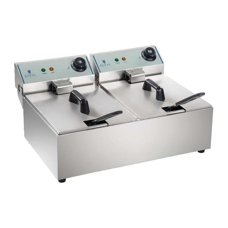 Friteuse acier inox 2 bacs - 10 litres chacun - Cuve amovible professionnelle 3614010 - 6400W, zone froide_0
