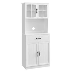 Helloshop26 - Buffet haut cuisine 41,5 x 73 x 179,8 cm meuble de rangement garde-manger vaisselier avec portes en verre et étagères 12_0004537 - 300_0