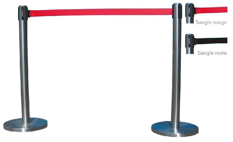 Lot de 2 poteaux à sangle avec enrouleur intégré - Aluminium brossé - Sangles 2m noires ou rouges_0