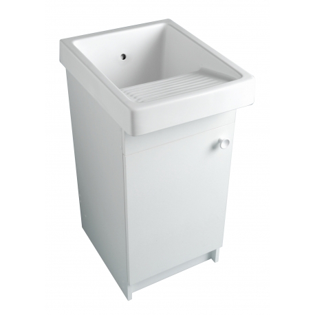 Meuble blanc pour bac à laver - H78 x L43 x P46 cm - 15 kg - Porte réversible - En mélaminé sans étagère_0
