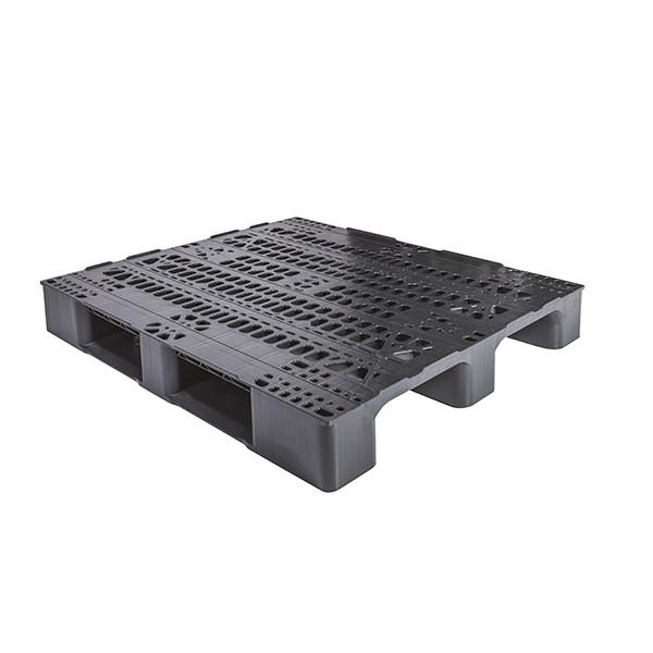 Palette plastique médium PP recyclé ajouré 3 semelles 1200 x 1000 x 150 mm Noir - Réf : PAL163PI1210002_0