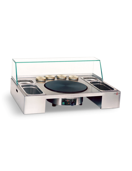 Plan de travail KRAMPOUZ - inox robuste avec bacs GN et vitrage de protection - Référence : PTEA1AA02_0