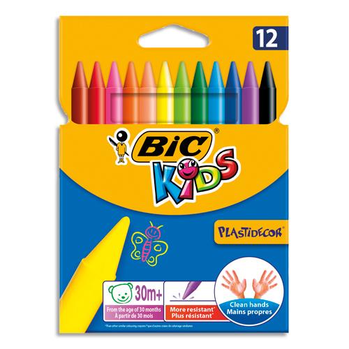 KIDS PLASTIDECOR CRAIES DE COLORIAGE - COULEURS ASSORTIES, ETUI CARTON DE 12 - LOT DE 5
