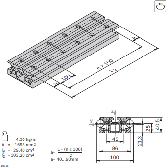 Profilé de guidage LF20S avec rainure de 10 mm - Composants pour montage sur profilés d'étayage MGE_0