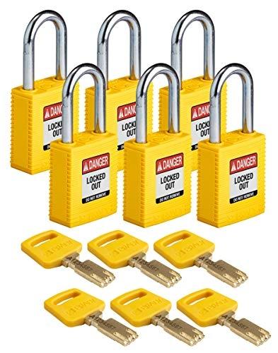 BRADY (NYL-YLW-38ST-KD6PK) - Cadenas de condamnation SafeKey en nylon avec anse en acier - Jusqu'à 700% de codes clés uniques_0
