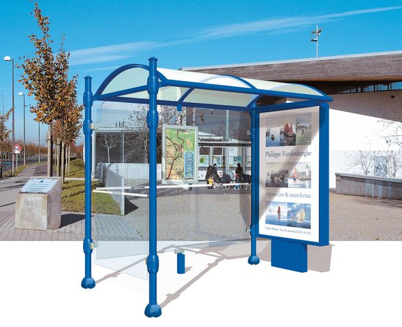 Abri bus VAR - Structure en aluminium - Bardage en verre sécurit - Toiture en polycarbonate anti-UV et caisson lumineux_0