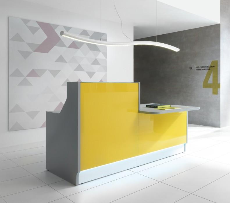 Banque d'accueil droite de couleur Linea avec accès PMR. - 185, Jaune brillant, Droite, Sans_1