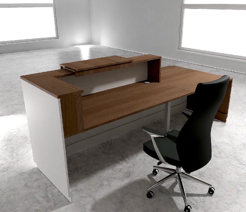 Bureau d'accueil ergonomique et Design Delta - Gauche, Blanc, Non, 282, Acacia foncé_1