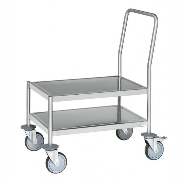 Chariot inox soudé - 1 ou 2 plateaux - capacité 200 kg - 4 roues pivotantes avec freins - Rolléco_0
