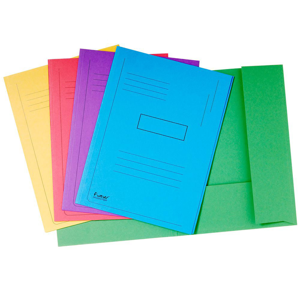 CHEMISE IMPRIMEE 2 RABATS EXACOMPTA FOREVER - CARTON COMPRIME RECYCLE 290G/M² CERTIFIE ANGE BLEU - FORMAT 24 X 32 CM - DOS 2 CM - COLORIS ASSORTIS - PAQUET 50 UNITES