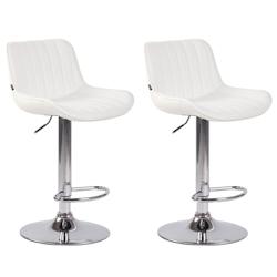Décoshop26 - Lot de 2 tabourets de bar chaises hautes en PVC blanc coutures verticales support en métal chromé 10_0004277 - blanc 3000252018676_0