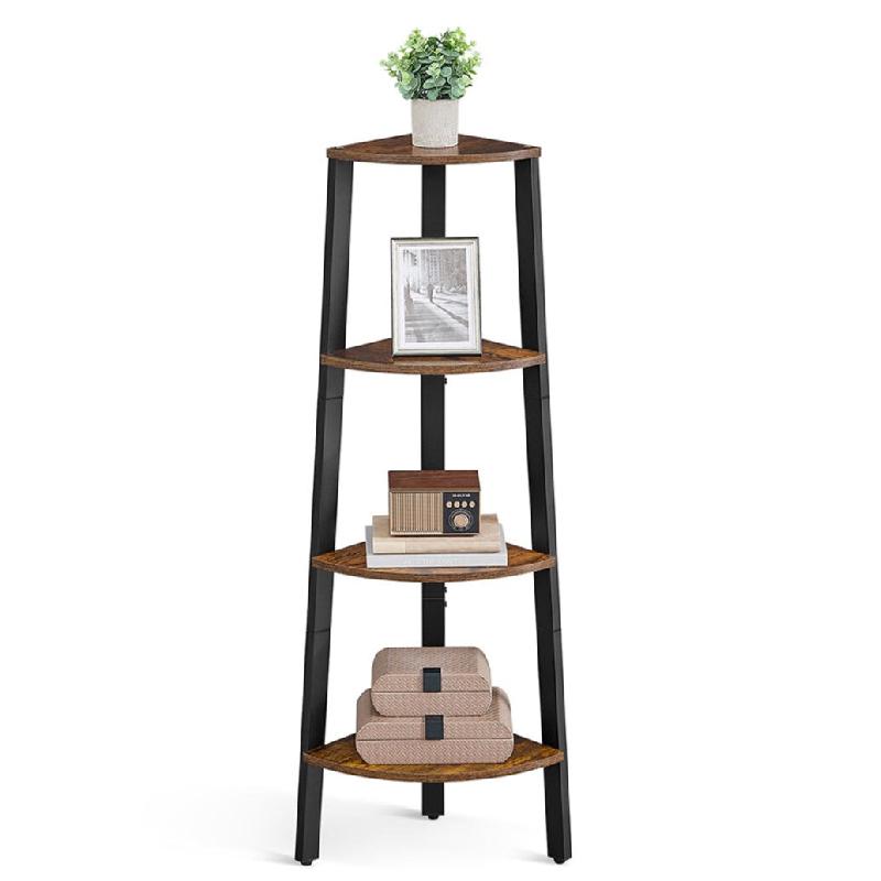 Helloshop26 - Étagère d'angle rétro bibliothèque 34 x 34 x 125 cm d'angle meuble de rangement pour bureau à 4 étages pour maison 12_0005630 - 30_0