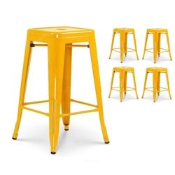 Kosmi Lot de 4 tabourets de bar style industriel jaune brillant - Hauteur 66 cm - jaune 3760301696896_0