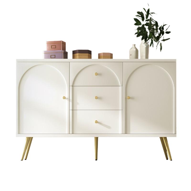 Merax Buffet, Commode avec 2 Portes et 3 Tiroirs, étagère réglable, Blanc crème-H84/L140/P40 cm - blanc multi-matériau AB20439798B_0