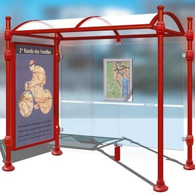 Abri bus en métal Neste - longueur 2500 mm avec vitrine latérale et poteaux ronds_0