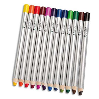 BOÎTE 12 CRAYONS COUL GROS MODULE POUR ARDOISES ET TABLEAU EFFAÇABLES A SEC 180X12 MM, MINE 8 MM