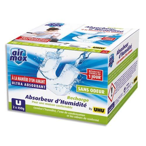 BOITE DE 2 RECHARGE UHU ABSORBEUR HUMIDITE AIR MAX 450G LUTTE CONTRE L'HUMIDITE ET LES MAUVAISES ODEURS